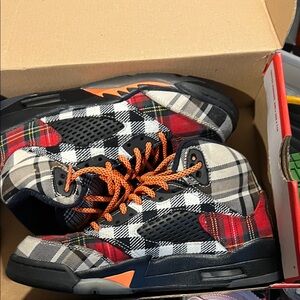 Jordan Kids Plaid Sneakers - Red, Black, White, Orange